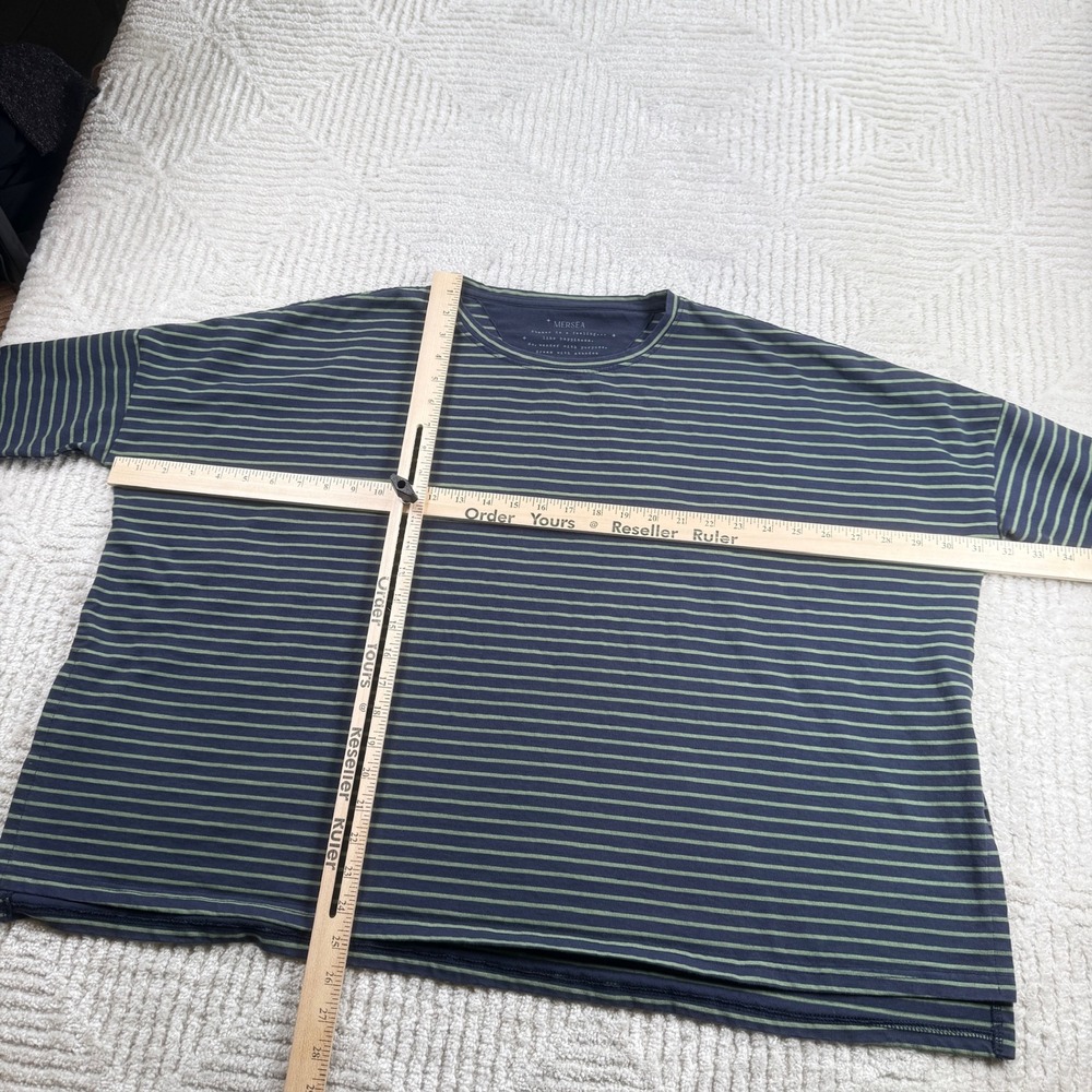 Mersea Striped Top Women's OS Navy Green Oversized Coastal Boxy Tee Nautical - Picture 7 of 9